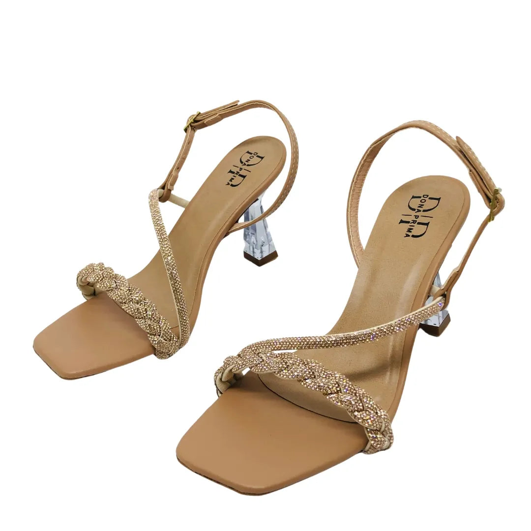 Salto Acrílico Transparente Brilhante Strass - Ana