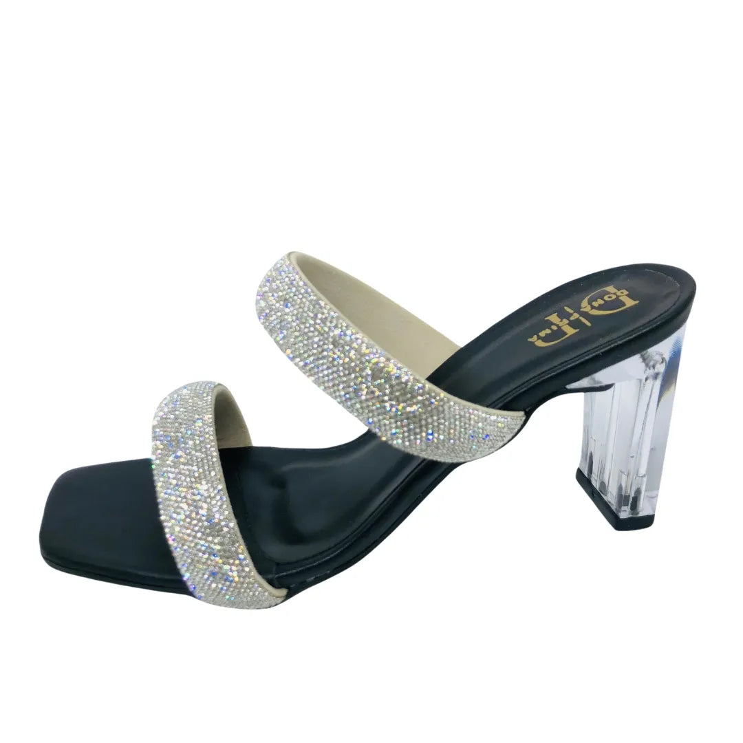 Salto Acrílico Transparente Brilho Duplo Strass - Jade